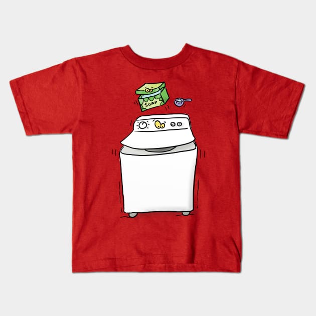 Cute funny washing machine laundry cartoon illustration Kids T-Shirt by FrogFactory